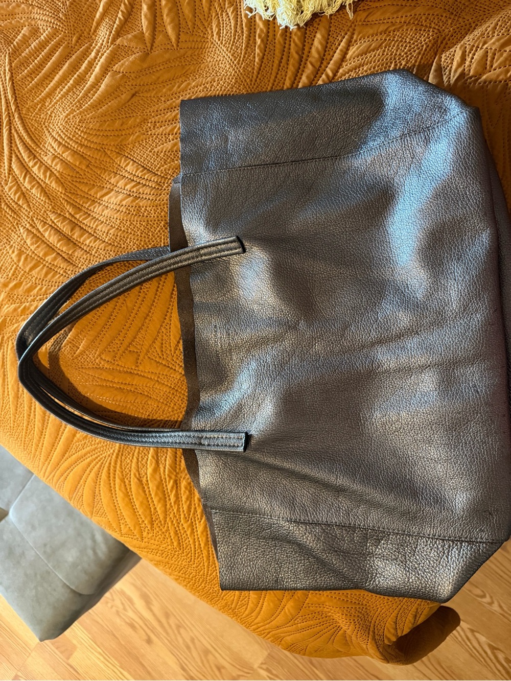 Kurt Geiger Gunmetal Pebbled Leather Tote